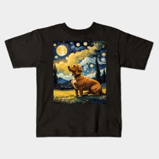 Starry Night Dachshund  Dog , Van Gogh Dachshund Art Kids T-Shirt